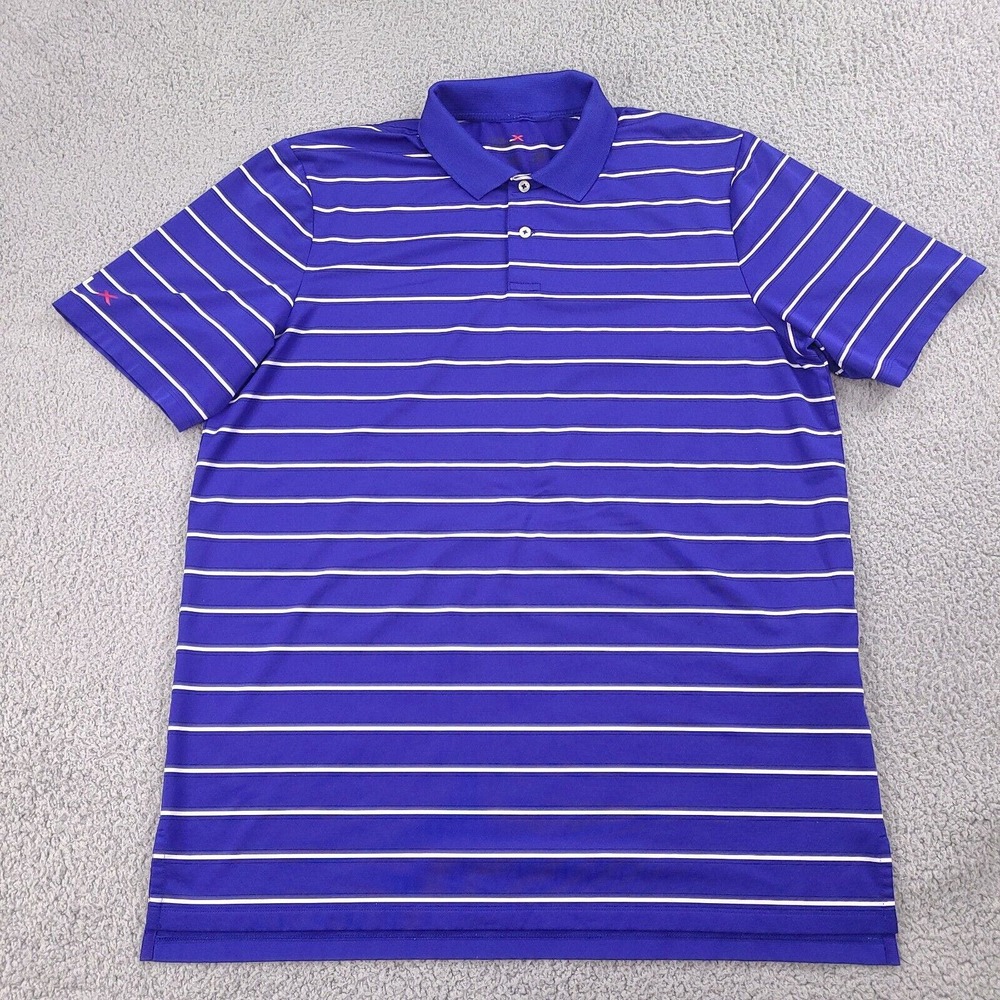 Ralph‎ Lauren RLX Polo Shirt Mens Large Blue Striped Golf Casual Logo